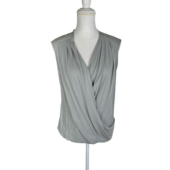 Helmut Lang Grey Draped Sleeveless Blouse Top Leather Shoulders Size Small - Picture 1 of 7